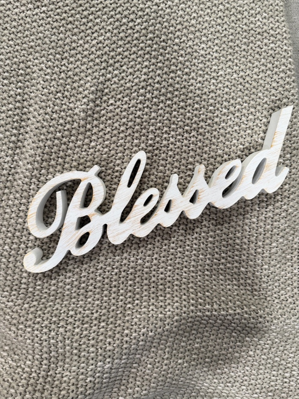 'Blessed' White Script Wood Wall Sign - Home Wall Decor